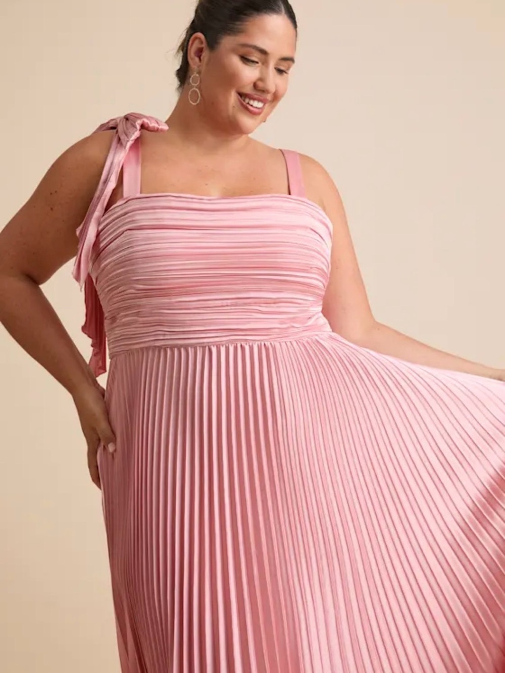Lulus Gorgeous Purpose Pink Satin Pleated Sleeveless Bow Maxi Dress Size 1X - Picture 2 of 7